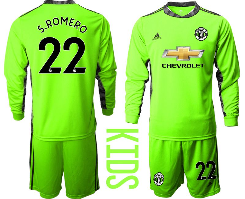 Youth 2020-2021 club Manchester United fluorescent green goalkeeper long sleeve #22 Soccer Jerseys->manchester united jersey->Soccer Club Jersey